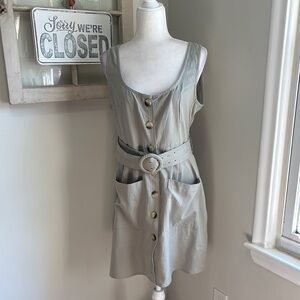 ASOS Linen Blend Sleeveless Button Down Front Belted MIDI Dress Army Green NWT